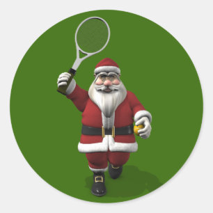 Sticker Rond Le Père Noël Joue Au Tennis