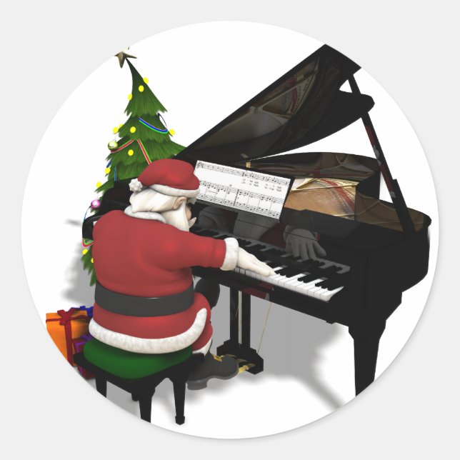 Sticker Rond Le Père Noël Jouer Piano (Devant)