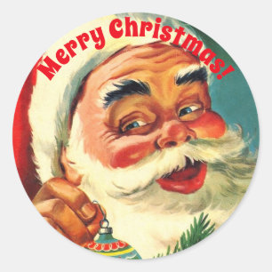 Sticker Rond Le père noël vintage souriant avec l'ornement