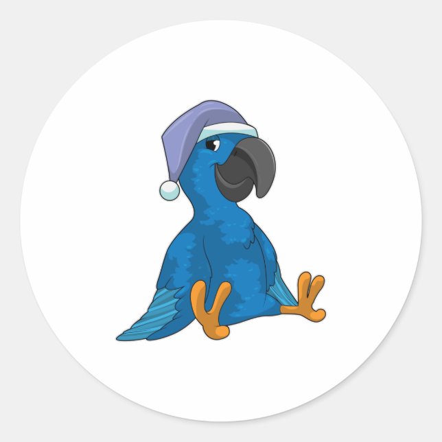 Sticker Rond Le perroquet au coucher avec casquette (Devant)