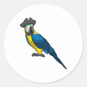 Sticker Rond Le perroquet comme pirate avec Casquette