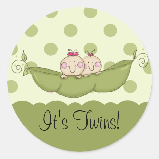 Sticker Rond Le petit bébé doux de pois jumelle l'autocollant (Devant)