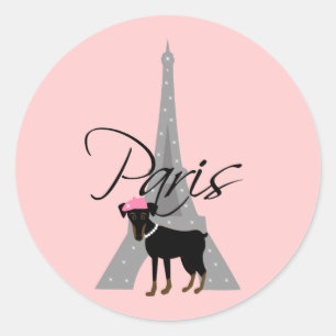 Sticker Rond Le petit chien à Paris