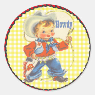 Sticker Rond Le Petit Cow-boy De La Western Party