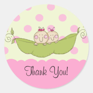 Sticker Rond Le petit pois doux jumelle le rose d'autocollant