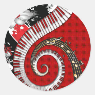 Sticker Rond Le piano verrouille des remous floraux grunges de