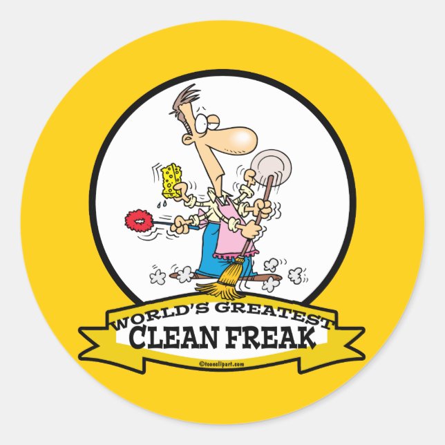 STICKER ROND LE PLUS GRAND CARTOON D'HOMMES FRAIS ET PROPRES (Devant)