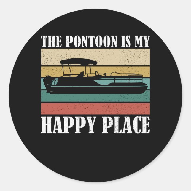 Sticker Rond Le Ponton Est Mon Heureux Lieu Bateau Rétro (Devant)