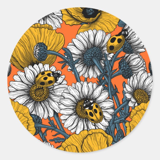 Sticker Rond Le pré en jaune et bleu (Devant)