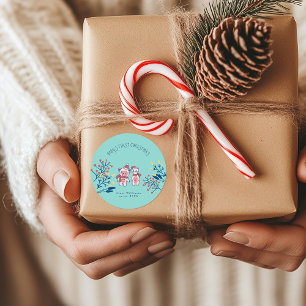 Sticker Rond Le premier Noël de bébé avec un adorable cochon et