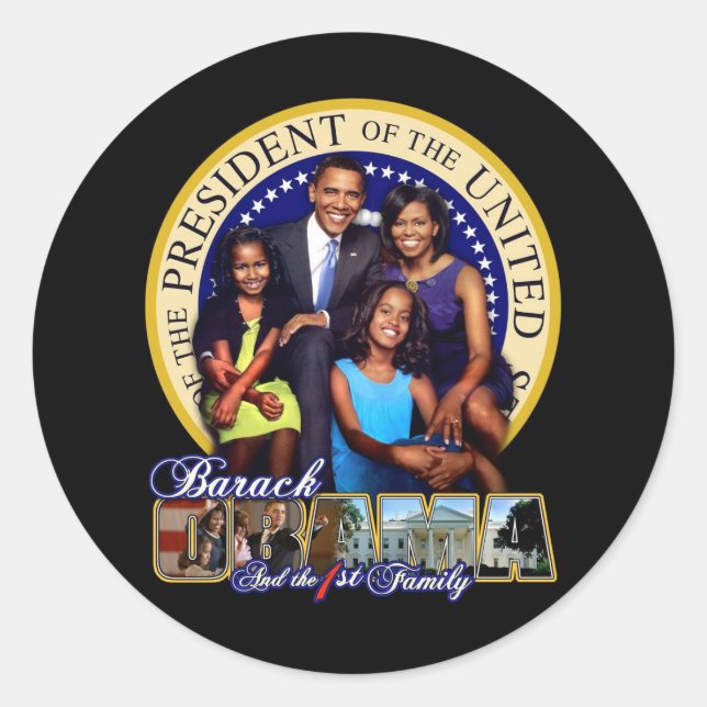 STICKER ROND LE PRÉSIDENT BARACK OBAMA ET LA FAMILLE (Devant)