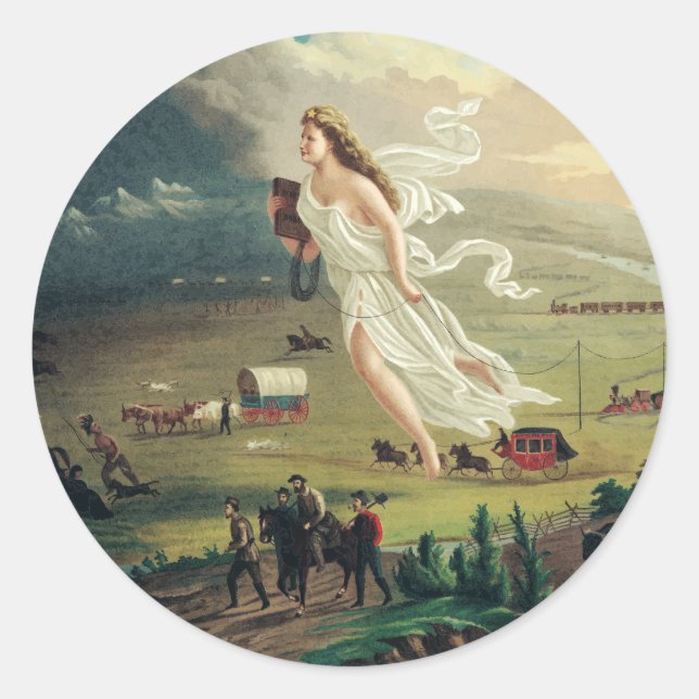 Sticker Rond Le Progrès américain par John Gast (Devant)