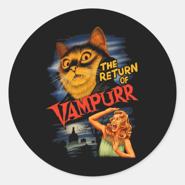 Sticker Rond Le Retour De Vampurr Drôle Chat (Devant)