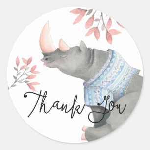 Sticker Rond Le rhinocéros et les birdies de bébé ont peint 