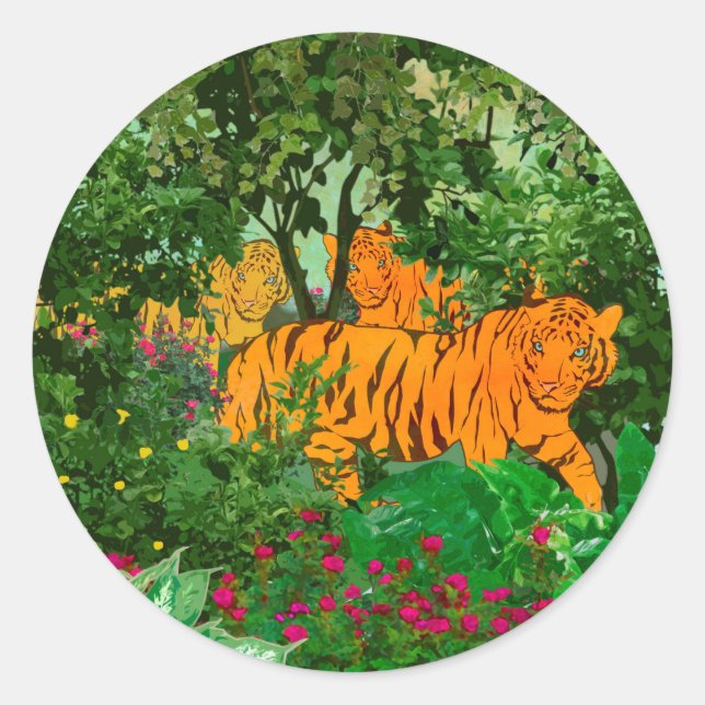 Sticker Rond Le Roi De La Jungle Sauvage | Tigre (Devant)