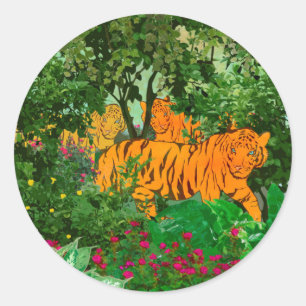 Sticker Rond Le Roi De La Jungle Sauvage Tigre
