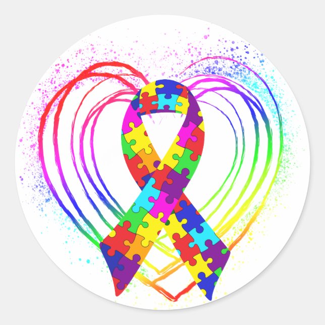 Sticker Rond Le Ruban sur le coeur de l'autisme (Devant)