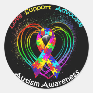 Sticker Rond Le Ruban sur le coeur de l'autisme