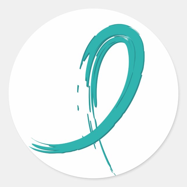 Sticker Rond Le ruban Turquoise A4 du cancer de l'ovaire (Devant)
