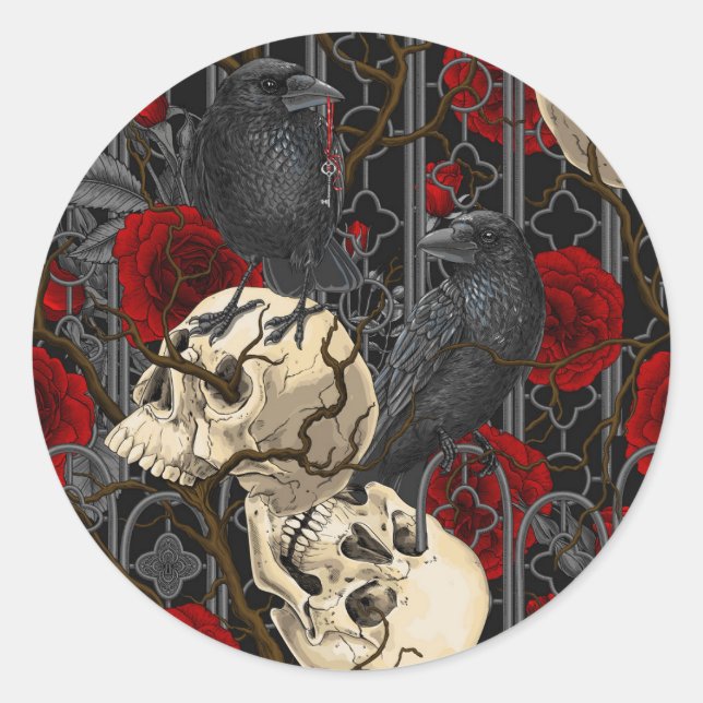 Sticker Rond Le secret de Raven. Illustration gothique sombre e (Devant)