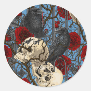 Sticker Rond Le secret de Raven. Illustration gothique sombre e