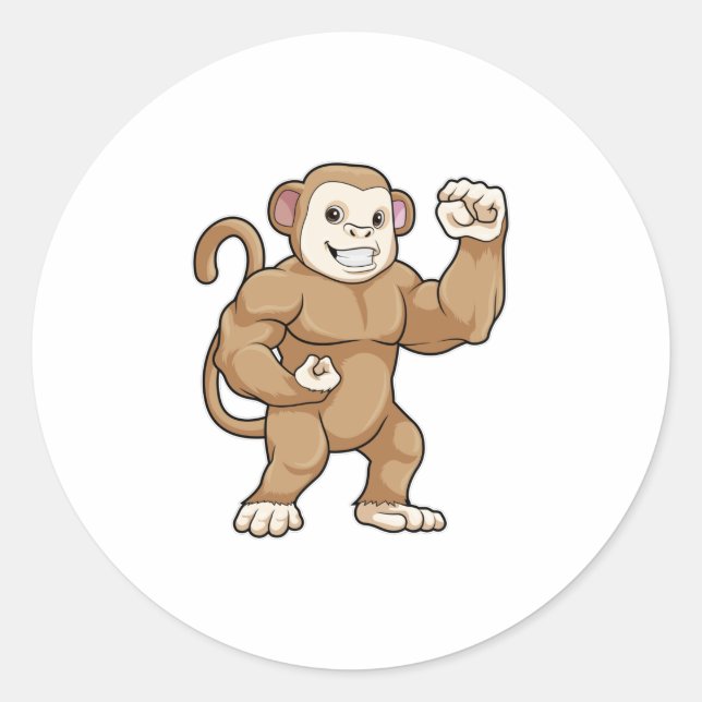 Sticker Rond Le singe comme culturiste au Bodybuilding (Devant)