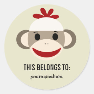 Sticker Rond Le singe de chaussette CECI APPARTIENT aux