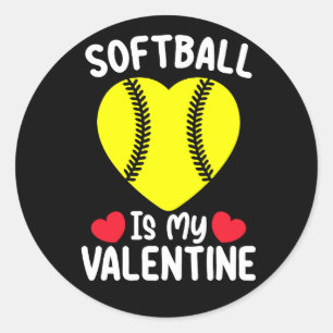Sticker Rond Le softball est mon sport de la Saint Valentin