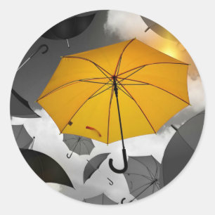 Sticker Rond Le soleil arrive, avalanche de parapluies