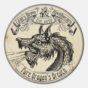 Sticker Rond Le souffle du dragon d'Apothécaire Vintage d'Hallo