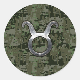 Sticker Rond Le Taureau se connectent le camouflage vert de