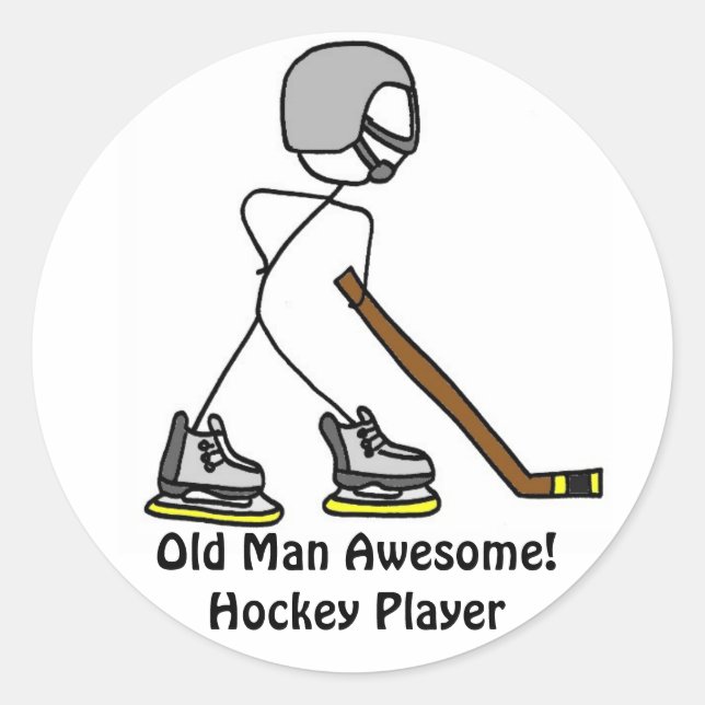 Sticker Rond Le Vieux Homme Est Super ! Hockey... (Devant)
