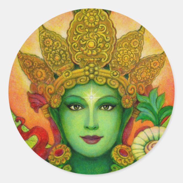 Sticker Rond Le visage de la déesse Green Tara (Devant)