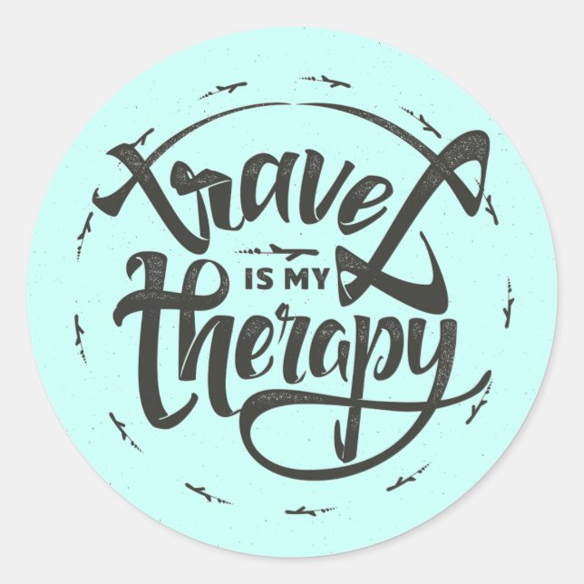 Sticker Rond Le voyage est ma thérapie (Devant)