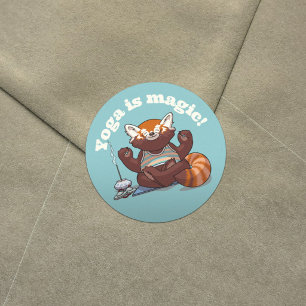 Sticker Rond Le yoga du panda roux est magique ! Art de méditat