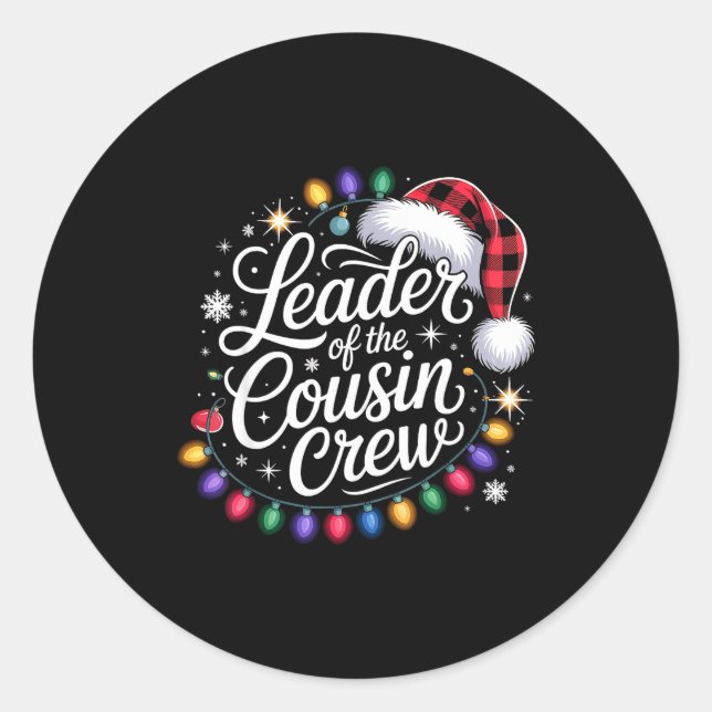 Sticker Rond Leader Of The Cousin Crew Xmas Lights Red Plaid Sa (Devant)