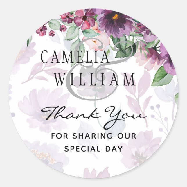 Sticker Rond LeahG Plum Purple Berry Mariage Floral Automne Hiv (Devant)