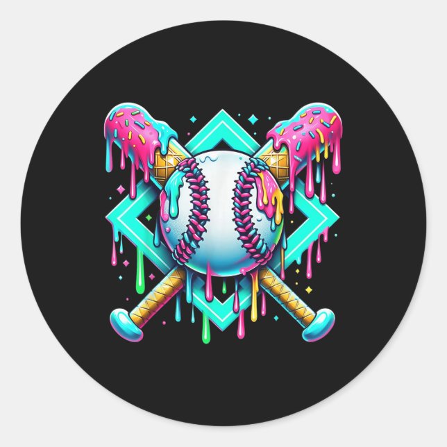Sticker Rond Lèchement De Baseball Pour Garçons Crème Glace Déc (Devant)