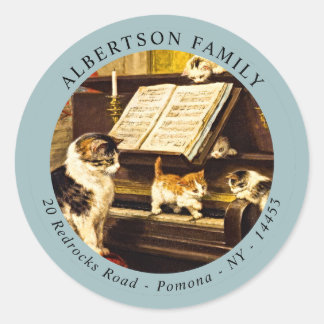 Sticker Rond Leçon de piano vintage Mère Chat Cute Kittens