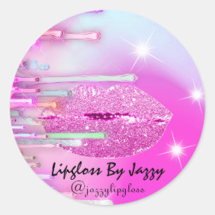 Sticker Rond Lecteur de maquillage Lipgloss Emballage Rose Girl