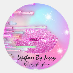 Sticker Rond Lecteur de maquillage Lipgloss Emballage Rose Girl