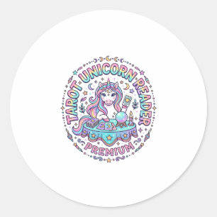 Sticker Rond Lecteur de Tarot Licorne Premium Impression Drôle