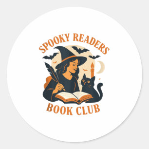 Sticker Rond Lecteurs éffrayants Book Club Chat sorcière Magiqu