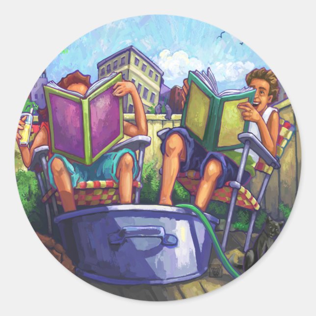 Sticker Rond Lecture en été (Devant)