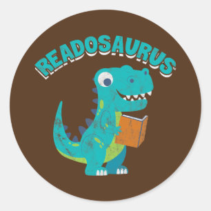 Sticker Rond Lecture Readosaurus Livre Saurus Dinosaur Bookworm