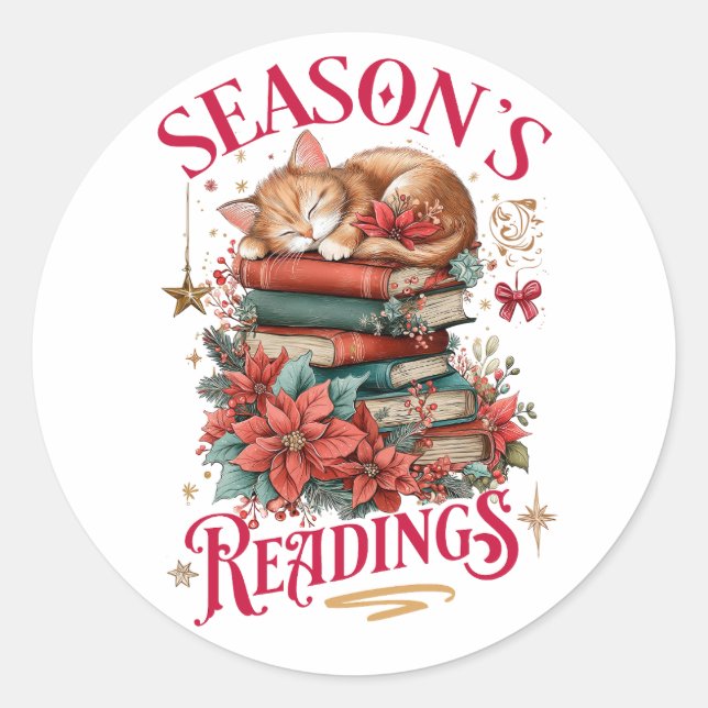 Sticker Rond Lectures de saison Chaton douillet  (Devant)