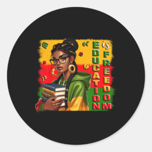 Sticker Rond L'éducation est la liberté Noir Livres d'enseignan