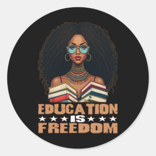 Sticker Rond L'éducation est la liberté Noir Livres d'enseignan