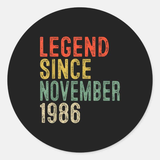 Sticker Rond Legend Since November 1986 &# th Birthday &#  Ye (Devant)