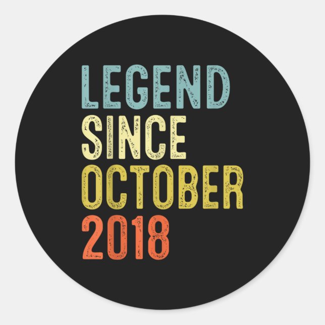 Sticker Rond Legend Since October 2018 7th Birthday 7 Year Old  (Devant)
